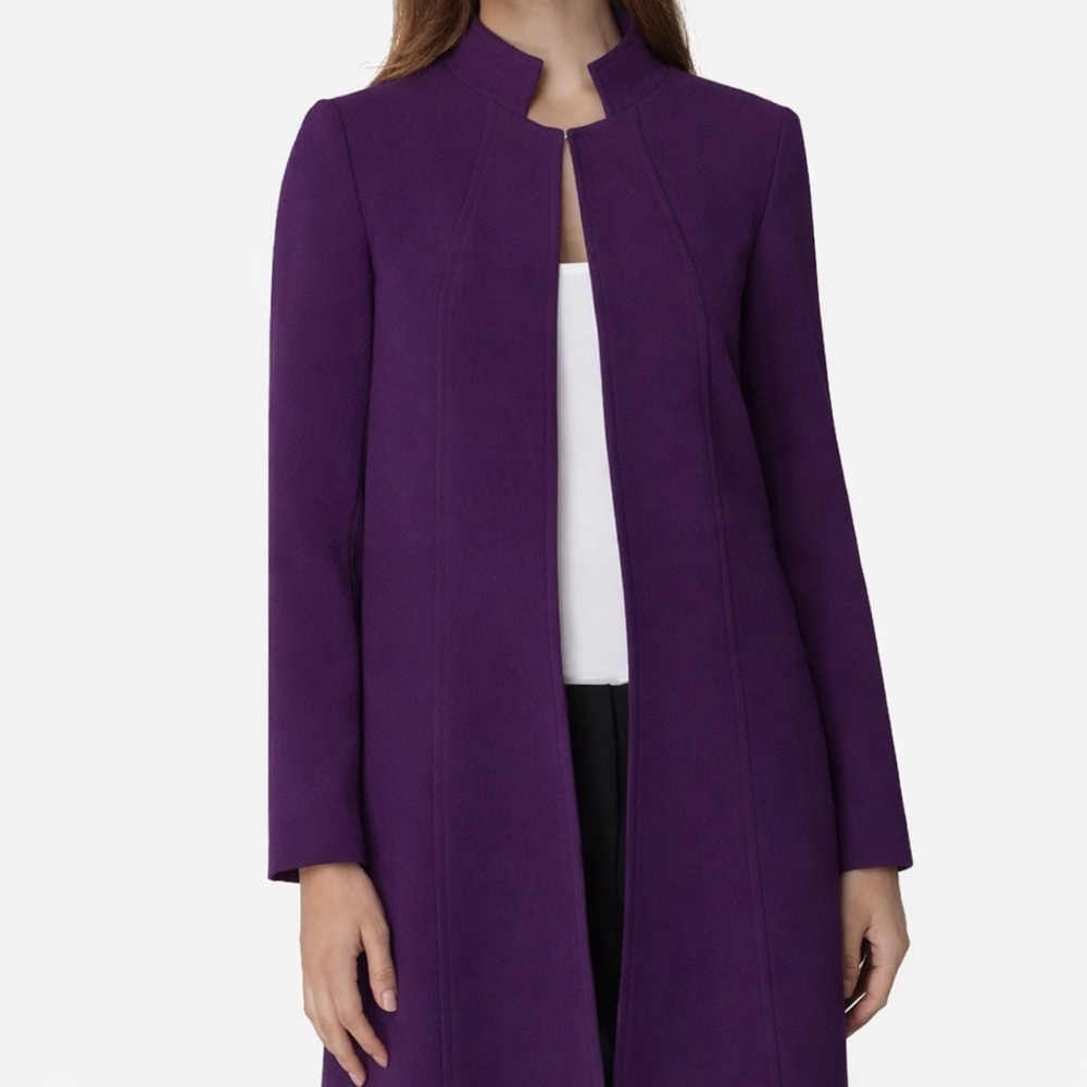 Tahari ASL Stand-Collar Topper Purple Jacket with Pockets Textured Fabric size 4